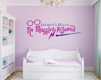 Harry Potter Wall Decal - No Muggles Allowed - Wall Graphic - Vinyl Wall Art Stickers - Wizard and Witch Bedroom Decor - Boy Girl