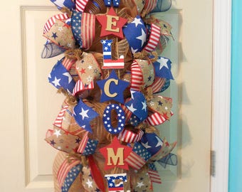 4th of July swag, Fourth of July Wreath, 4th of July swags, Fourth of July wreaths, Patriotic swag, patriotic wreaths, July 4th wreath