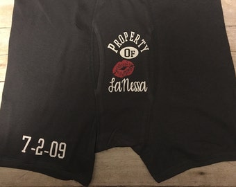 PERSONALIZED boxers, PROPERTY OF underwear, Groom gift, anniversary gift, wedding gift, Husband gift, groom boxers, property of boxer, 2nd