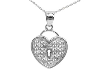 10k White Gold Cubic Zirconia Heart Necklace