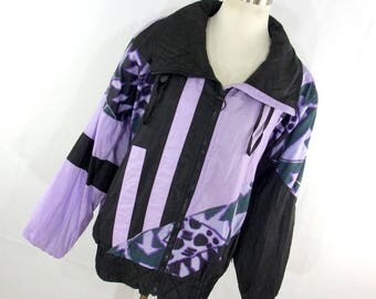Vintage East West Jacket L Large Purple Black Windbreaker Spring Lightweight Zipper Front Zip Up Women's P1