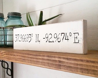 Coordinate Signs | Casual Farmhouse | Woodland | Cottage Home Style | Latitude Longitude | Shabby Chic | Wood Sign | Handcrafted