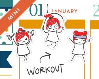 P051 - Workout planner stickers, lift weights, dumbell, jump rope, Erin Condren, running stickers, goals, healthy, 29 stickers, MINI