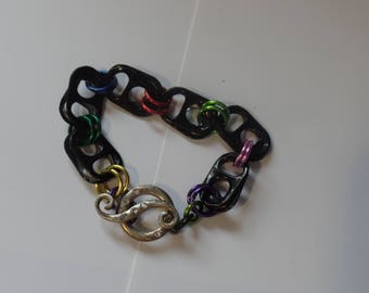 black metal beer tab bracelet 8.5" bracelet black can tabs multicolored jump rings black beer can tabs black bracelet gift for her