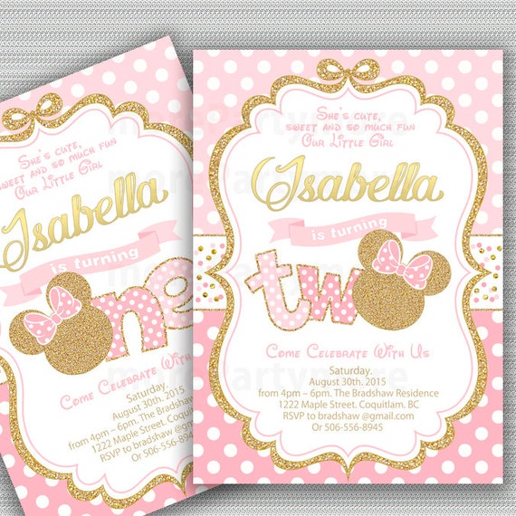 Pink and Gold Minnie Mouse Birthday Party Invitation 2nd