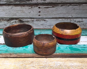 Set of 3 Old Wooden Bowls