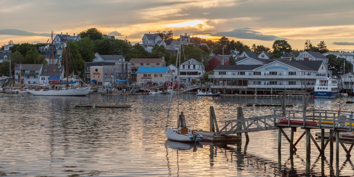 PRINT: Summer evening view of Boothbay Harbor Maine.