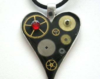 Heart jewelry Steampunk heart necklace Clockwork Steam punk Industrial Heart pendant Gift Idea Black heart Fetish jewelry Gothic jewelry