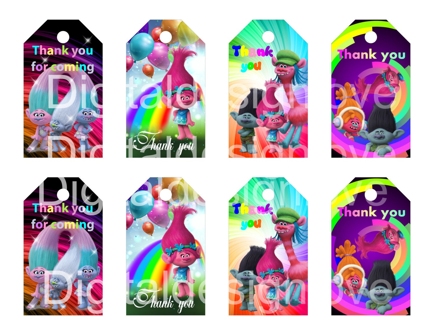 Trolls Inspired Tags Trolls Tags Trolls Thank You Tags Trolls