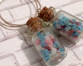Eco Friendly Earrings - Tiny Glass Bottles - Boho Hoop Earrings - Upcycled Beach Debris - Recycled Jewelry - Blue, Blush, Burgundy