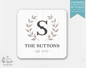 Customized Monogram Coasters, Personalized Initial Coasters, Family Last Name Coaster, Unique Hostess Gift, Housewarming Gift, Cork Coasters