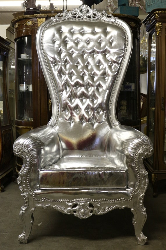 Shiny Silver/Silver Bling Party Throne Chair Tufted