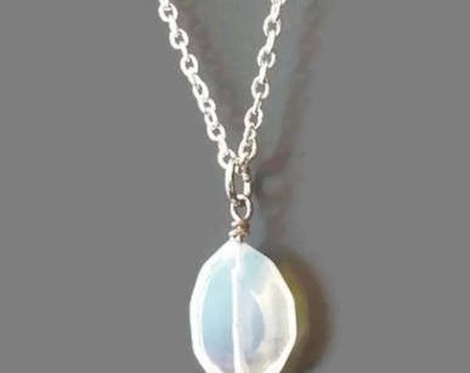 Opalite Moonstone and Garnet Necklace, Chakra Necklace, Opalite Pendant, Unique Birthday Gift, January's Birthstone, Garnet Necklace