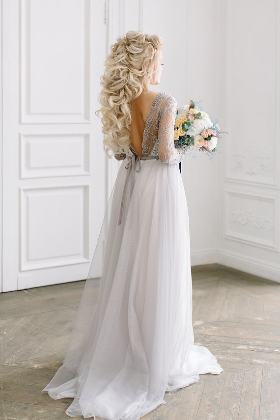  Grey  lace  wedding  dress  VERA Wedding  dress  with