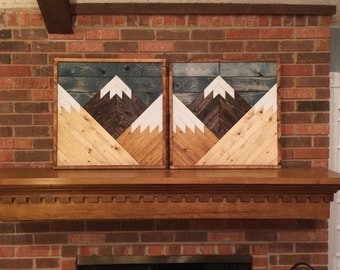 Stained Mountain Tops Set Of 2. Reclaimed Wood Wall Art. Wood Wall Art. Mountain Wood Wall Art. Handmade Mountains. Rustic mountains
