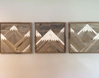 Rustic Mountain Tops Single Piece. Reclaimed Wood Wall Art.