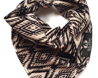 SALE-Tribal Organic Dog Bandana, Bohemian Dog Bandana, Black and Cream Dog Bandana