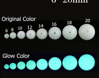 5 Aqua Glow In Dark Round Bead, Crystal Glow Ball Beads, Glow In the Dark Jewelry, Halloween Jewlery. Glow Dragon Eggs, Luminous Stone Bead