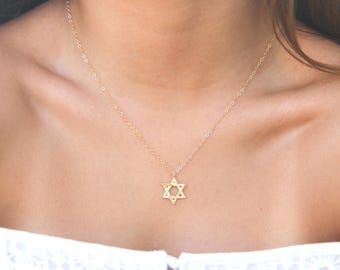GOLD Star of David Necklace, Delicate Star Of David Necklace, Judaica Jewelry, David Star Necklace, Gold Magen David, Jewish Jewelry, Gift.