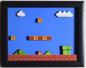 Super Mario Bros (NES) - "1-1" 3D Video Game Shadow Box with Glass Frame