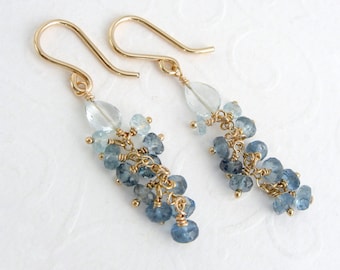 Aquamarine earrings, goldfilled gold, ombre, gradient, Santa Maria aquamarine