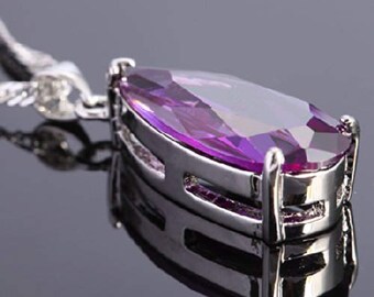 18 Karat White Gold Plated Amethyst Gemstone Necklace