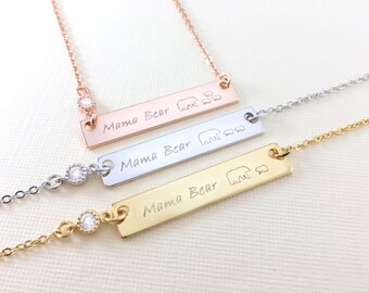 Mama Bear Necklace with a Sparkling Zirconia/Mother Necklace/Mama Bear with Her Cubs/For Mother's Day, Mom's Birthday and All