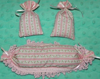 Set of Three Pink Floral Lavender Sachets Cottage Chic