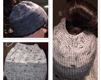Knit Worsted Ponytail/Messy bun hat pattern
