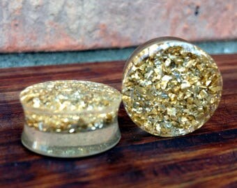 Ear plugs / 20 mm Plugs / 13/16" Plugs / Gold Ear Plugs / Gold Plug Earrings / Unique Plugs / Custom Ear Plugs / Glitter Gauges