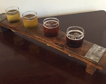 Beer Flight Tray Made From Reclaimed Whiskey Barrel Stave ~ 4 Glass