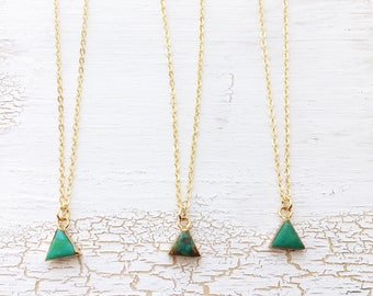 Small genuine turquoise triangle chain | Necklace Choker | Gemstone boho gypsy jewelry | Triangle gold filled | Bohemian