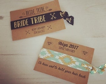 Bride Tribe personalised hair ties / hair elastics / yoga bands / bracelets - lots of designs - hen party favours