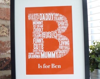 Personalised Initial Print, Personalised Name Print, Word Art Print, Unframed Print, Personalised Print, Initials