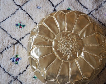 Gold Moroccan handmade, hand embroidered pouf OTTOMAN - Unfilled