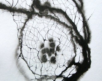 Art abstrait contemporain - Encres sur papier "Fibre" Oeuvre originale - Encre de chine noire