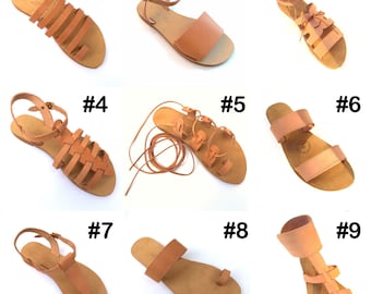 Handmade Greek Natural Leather Sandals, comfortable rubber soles.