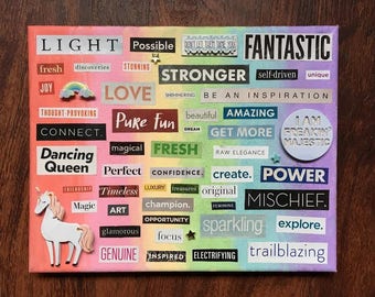 Rainbow Unicorn Word Collage, Wall Art