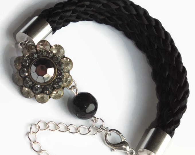 Black agate bracelet, Gemstone Bracelet, Charm Bracelet,Crystal bracelet, Gemstone jewelry, Rope Bracelet