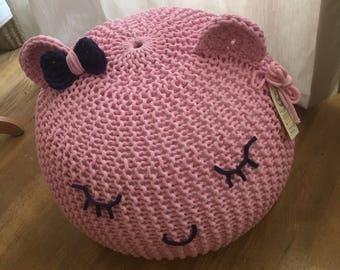 Knitted pouf , mint pouf, for childrens, ,  seat,ottoman,footstool,knitting pouf, crochet pouf, handmade, cotton cord,