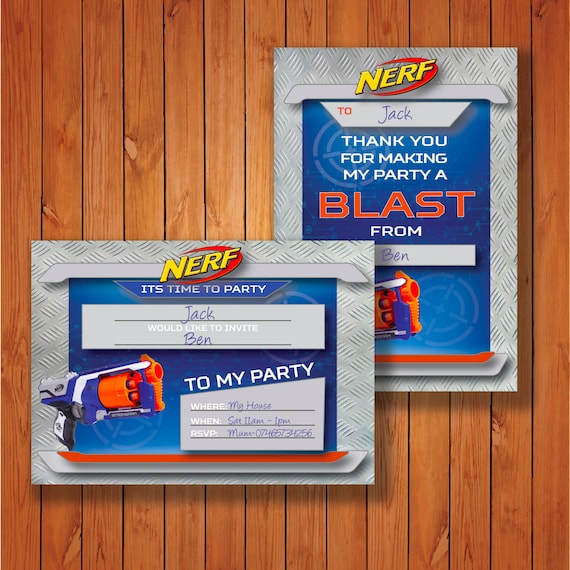 Nerf Party Invitations And Thank You Cards Printable Instant