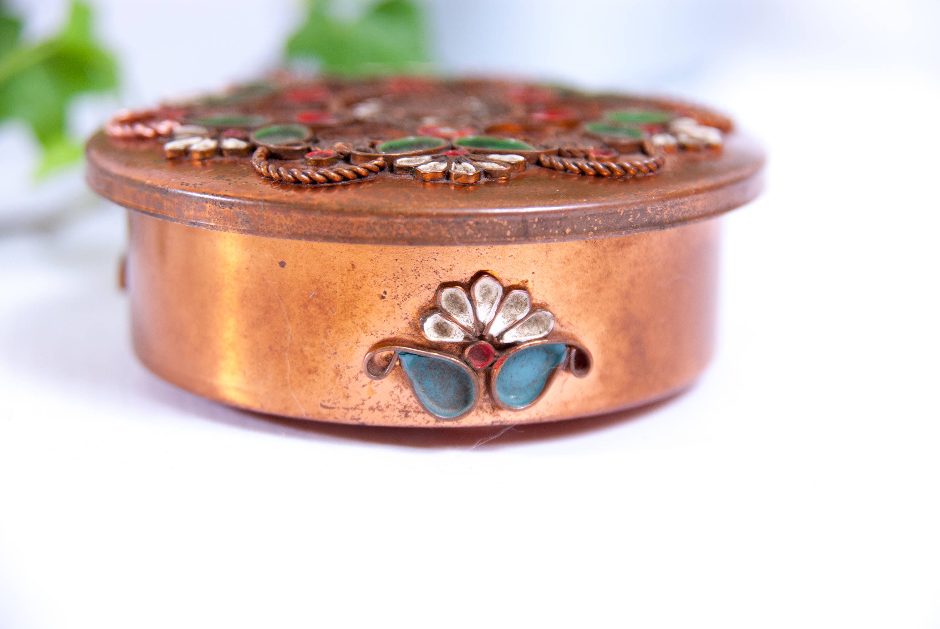 Vintage small indian copper box chest with lid treasure chest