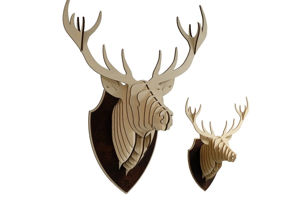 XL Wooden Deer Head Trophy Birch Wood Deer Head Wood Wall Art