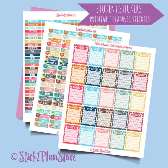 Student Organization Printable Planner Stickers. Instant Download Digital Printable Stickers. School Student Planner Stickers