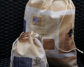 2 Drawstring Reusable Bags -100 % cotton/Multipurpose Bag-Large Size+ Small Size/Gift Bag /Ensemble de 2 sacs reutilisables multiples usages