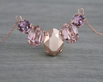 Crystal Bridal necklace, Rose gold necklace, Wedding jewelry, Swarovski crystal necklace, Blush crystal Bridesmaid necklace Wedding necklace