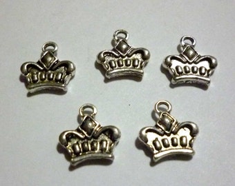 Crown Silver Tone Metal Charms - Pack of Five - H168
