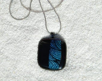 Glass fusion dichroique blue feather necklace