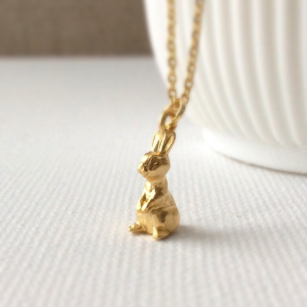 Matte Gold Rabbit Charm Necklace, gifts for little girls, rabbit pendant necklace, rabbit necklace, bunny charm necklace, gifts under 20