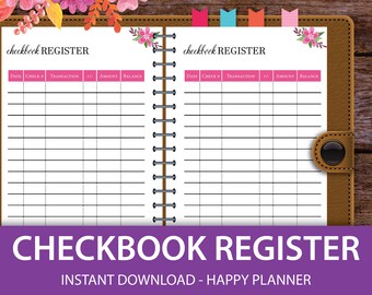 Checkbook Register, Check Register, Happy Planner Big Happy Planner Inserts, Happy Planner Mini Inserts, Mini Happy Planner Printable Pages